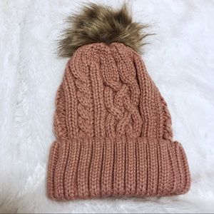 NEW Rose Knit Cable Faux Fur Beanie